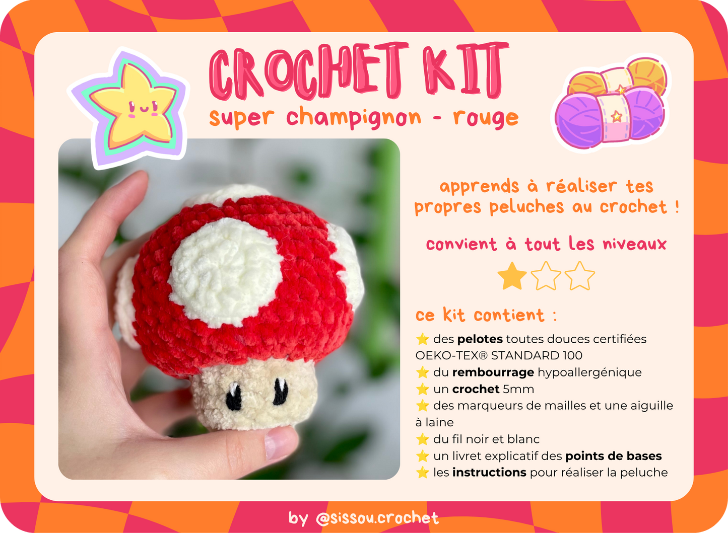 KIT CROCHET - Peluche Champignon [plusieurs coloris]